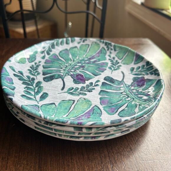 Set Of 4 Tommy Bahamas 6" Melamine Tropical Leaf Plates Dishes - Picture 1 of 8